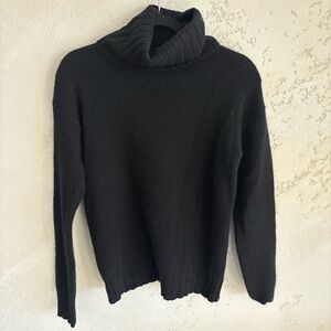 Theory Black Ribbed Cowl Neck Sweater